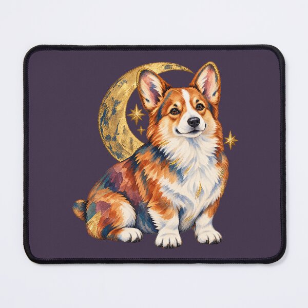 Item preview, Celestial Corgi with Golden Crescent Moon – Watercolor Dog Art designed and sold by  MAD's Recreation Studio.