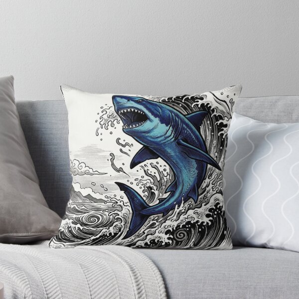 Item preview, Azure Shark's Dynamic Ascent: Ukiyo-e Ocean Fury designed and sold by iris-festival.