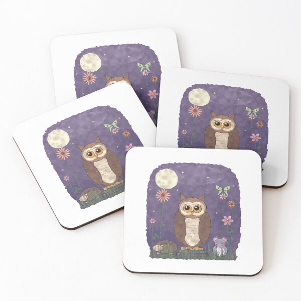 Item preview, Cute Owl Reading Books Whimsical Midnight Forest Animals Watercolor Art designed and sold by Noctilune.