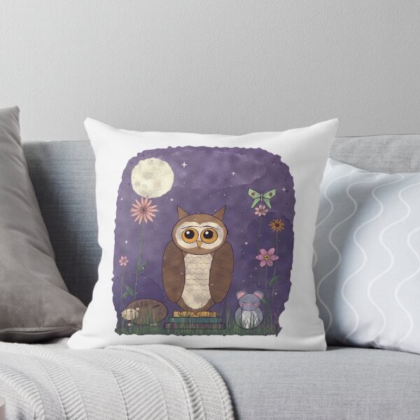 Item preview, Cute Owl Reading Books Whimsical Midnight Forest Animals Watercolor Art designed and sold by Noctilune.
