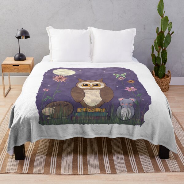 Item preview, Cute Owl Reading Books Whimsical Midnight Forest Animals Watercolor Art designed and sold by Noctilune.