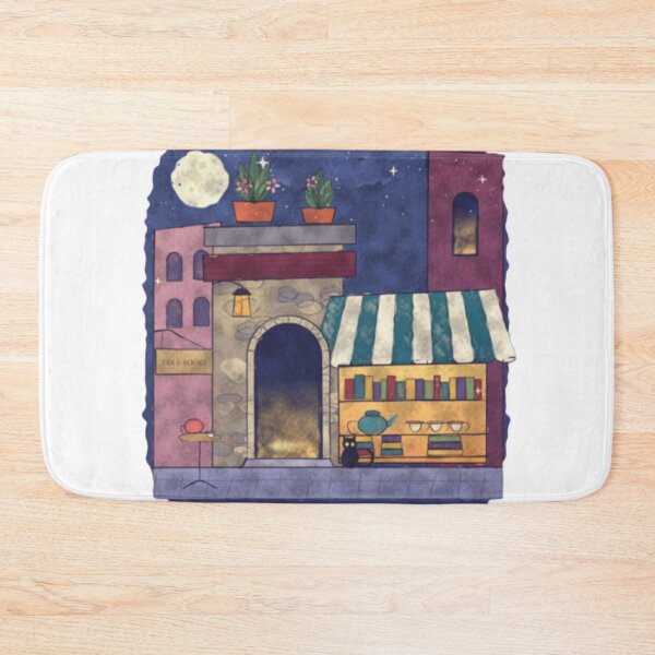 Item preview, Cozy Tea & Books Shop Midnight Village Whimsical Celestial Illustration designed and sold by Noctilune.