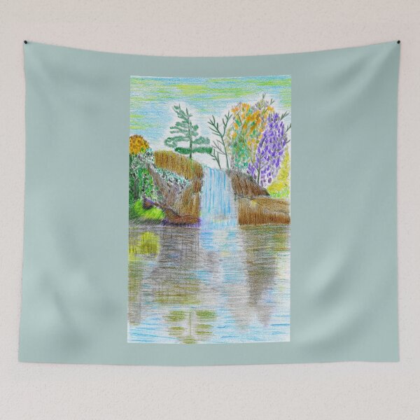 Item preview, Garden Water Stream — Digitally Enhanced Colored Pencil Landscape designed and sold by Julia N.