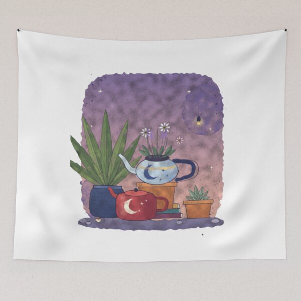 Item preview, Celestial Teapot Planter Cozy Cottagecore Garden Watercolor Art designed and sold by Noctilune.