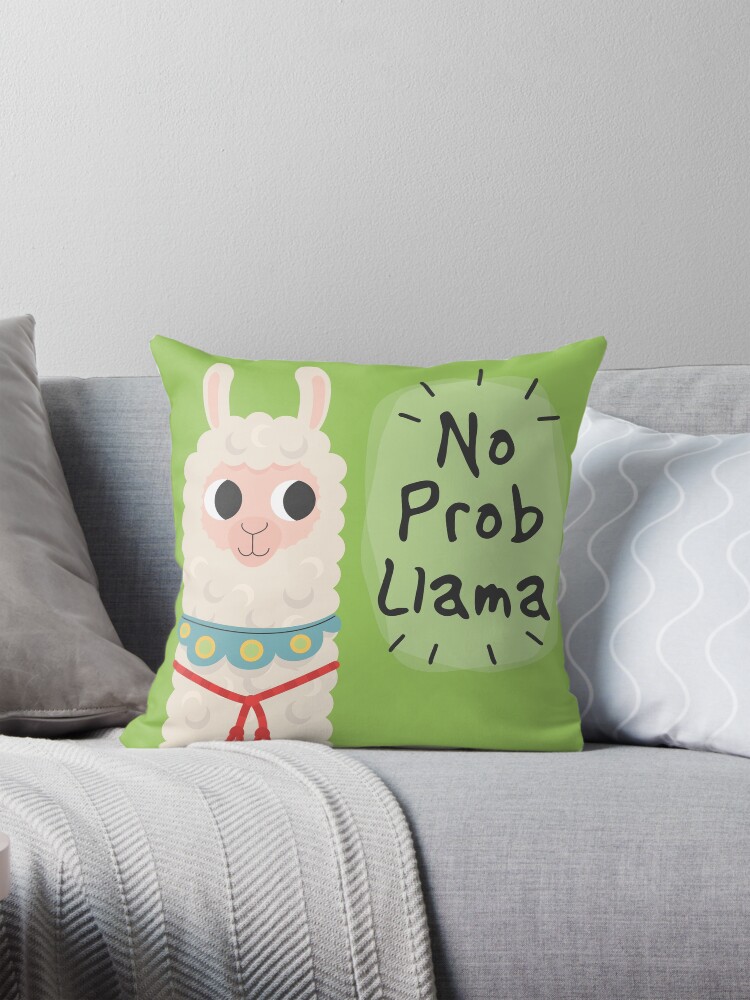 Thumbnail 1 of 4, Pillow, 'No Prob-Llama' cute Llama design designed and sold by webtrekker.
