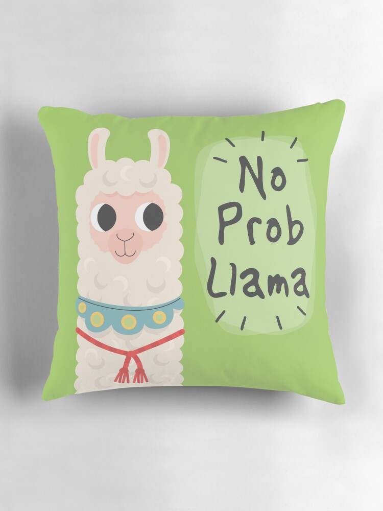 Thumbnail 3 of 4, Pillow, 'No Prob-Llama' cute Llama design designed and sold by webtrekker.