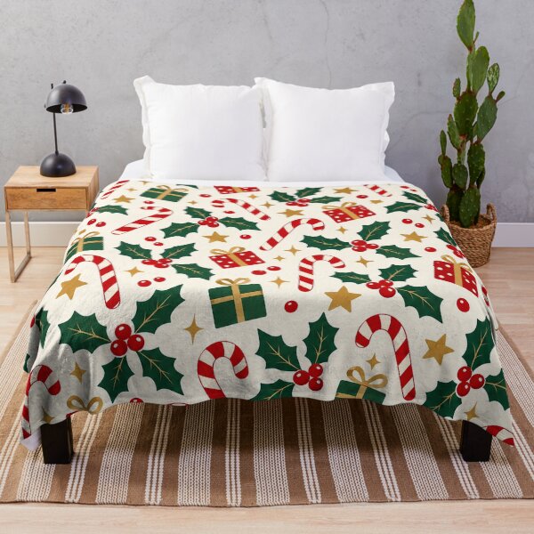 Item preview, Christmas Candy Cane Holly Gift Box Pattern designed and sold by DigitalChickHub.