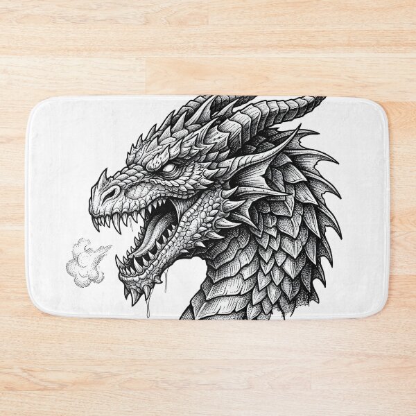 Item preview, Drooling Dragon Head - Spiked Mane Dotwork Ink Portrait designed and sold by DragonSerpent Ink.