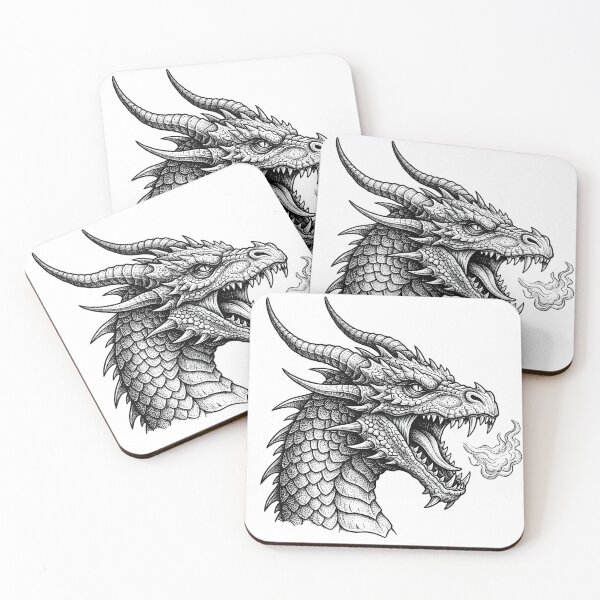 Item preview, Flame Breathing Dragon Head - Right Facing Dotwork Ink Portrait designed and sold by DragonSerpent Ink.