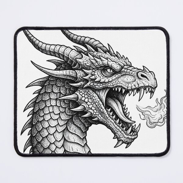 Item preview, Flame Breathing Dragon Head - Right Facing Dotwork Ink Portrait designed and sold by DragonSerpent Ink.
