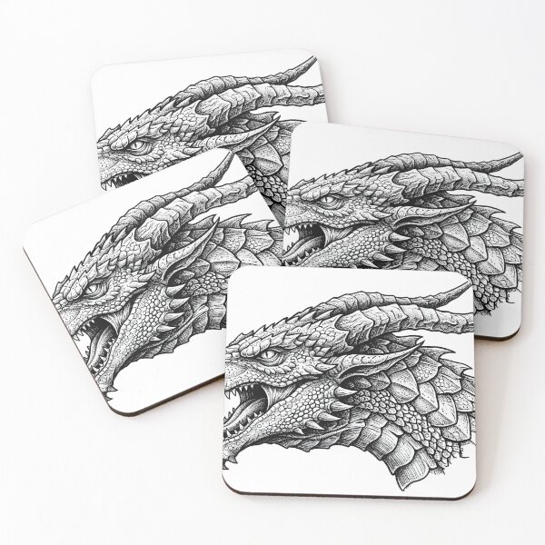 Item preview, Horned Dragon Head Profile - Wide Dotwork Ink Portrait designed and sold by DragonSerpent Ink.