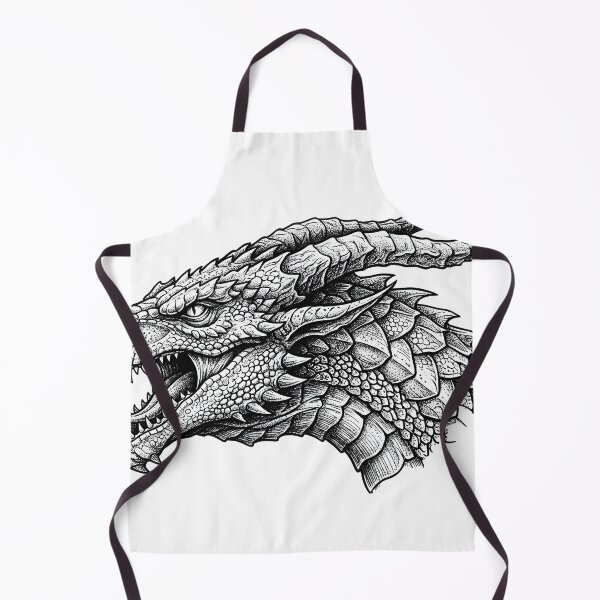 Item preview, Horned Dragon Head Profile - Wide Dotwork Ink Portrait designed and sold by DragonSerpent Ink.