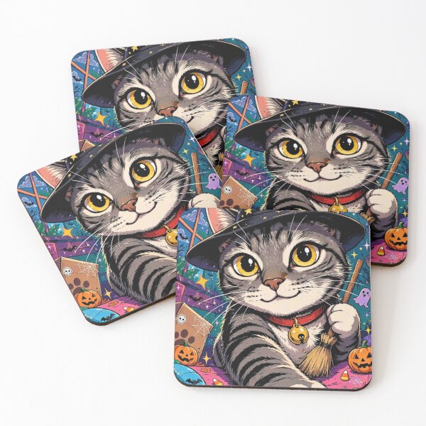 Item preview, Cute Witch Cat with Broomstick Starry Halloween Hat designed and sold by Neon Bones Studio.
