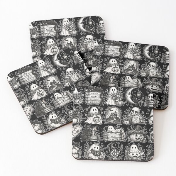 Item preview, Witchy Bookworm Ghost Black Cut Gothic Black and White Sticker Sheet designed and sold by CalineczkaStudio.