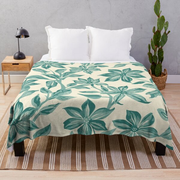 Aperçu de l'œuvre Fleurs printanières turquoise sur fond crème créée et vendue par burbankdesigns.