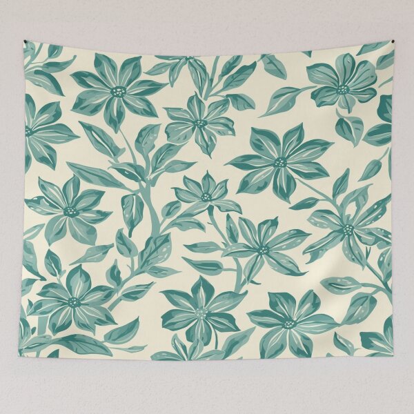 Item preview, Teal Spring Flowers On Cream Background designed and sold by burbankdesigns.