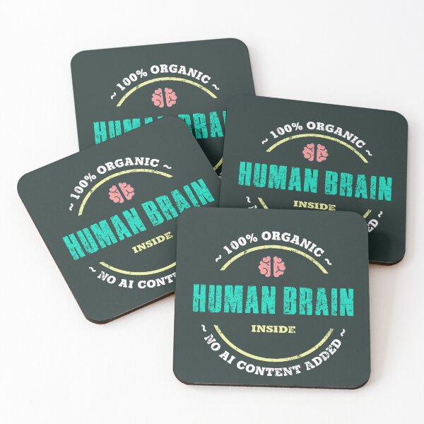 Item preview, STOP AI - Organic Human Brain Badge designed and sold by Frank J. Art.