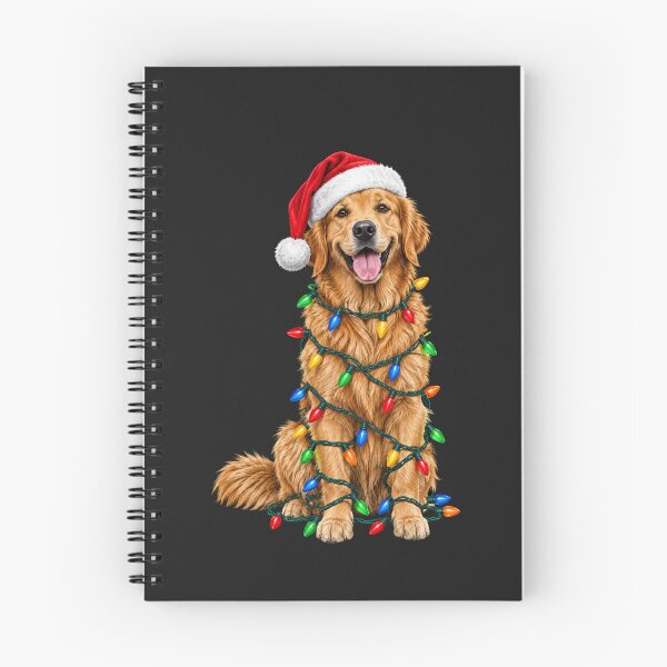 Item preview, Golden Retriever with Christmas Lights and Santa Hat designed and sold by Quirky Cotton Collective.