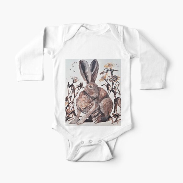 March Hare with Dandelions Long Sleeve Baby One-Piece
