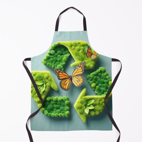 Item preview, A green textured recycling symbol with two orange butterflies against a teal background designed and sold by homydesign.