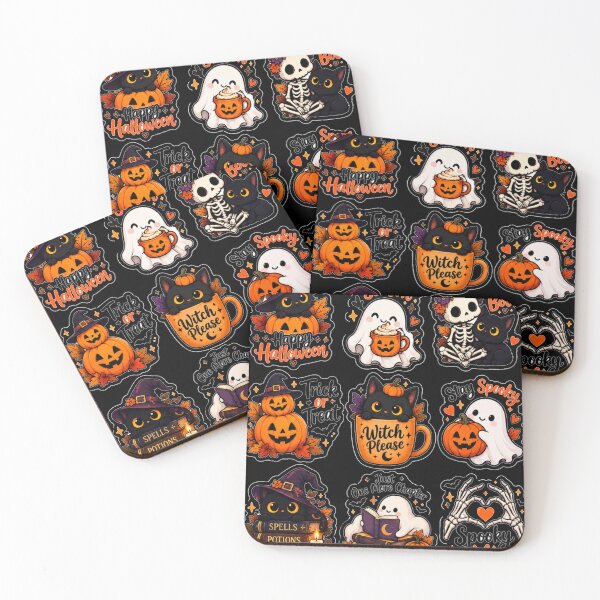 Item preview, Cozy Spooky Cute Ghost Black Cat Halloween Sticker Sheet designed and sold by CalineczkaStudio.