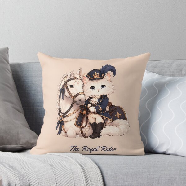 Item preview, White Cat Rider – Navy Plumed Hat & White Horse designed and sold by KWW SHOP.