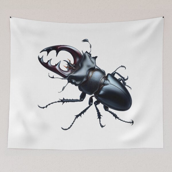 Item preview, A stag beetle with large, antler-like mandibles is depicted in a detailed illustration against a white background designed and sold by homydesign.