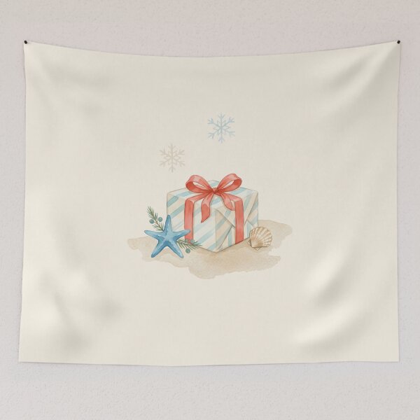 Item preview, Christmas Gift with Red Bow, Starfish & Seashell – Coastal Holiday Design designed and sold by Sea Gem.