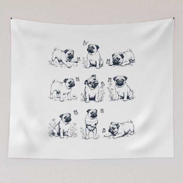 Item preview, Vintage Pug with Butterfly Flower Dog Lover designed and sold by dian-rody-crest.