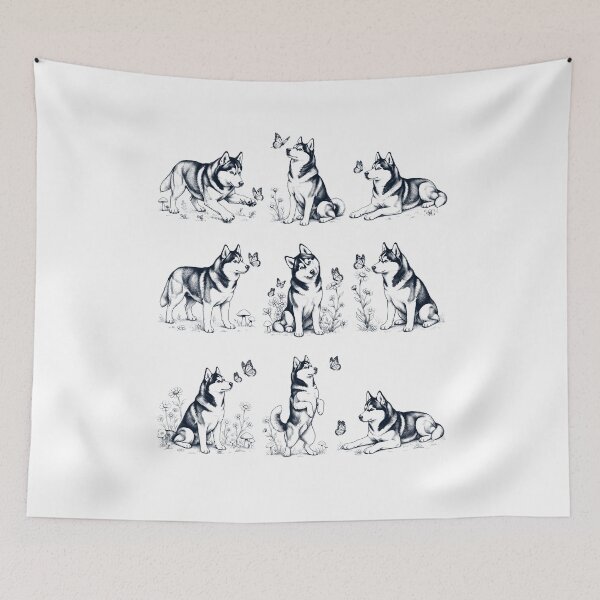 Item preview, Vintage Siberian Husky with Butterfly Flower Dog Lover designed and sold by dian-rody-crest.