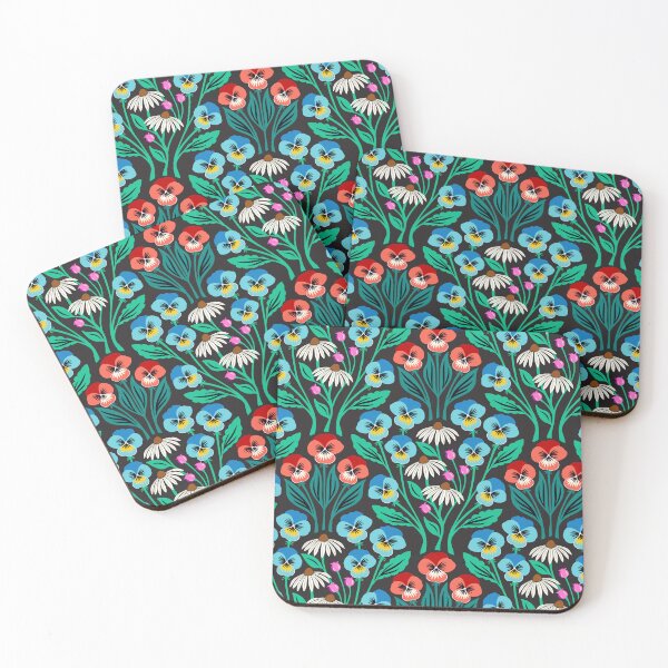 Item preview, Pansy flower meadow in blue and red designed and sold by Jennifer Ladd.