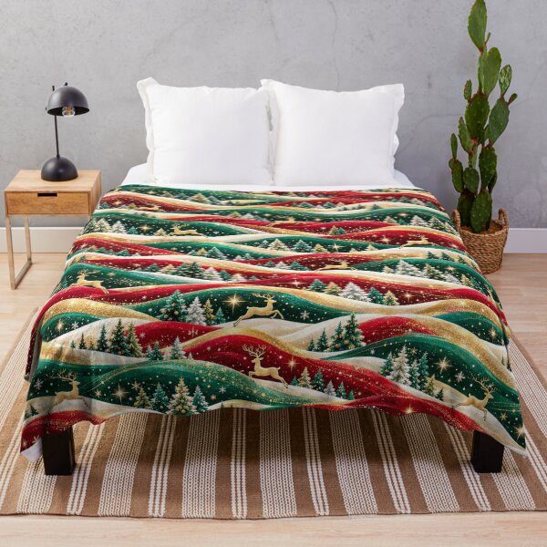 Item preview, Golden Reindeer Winter Forest Holiday Waves Pattern designed and sold by Panadis.