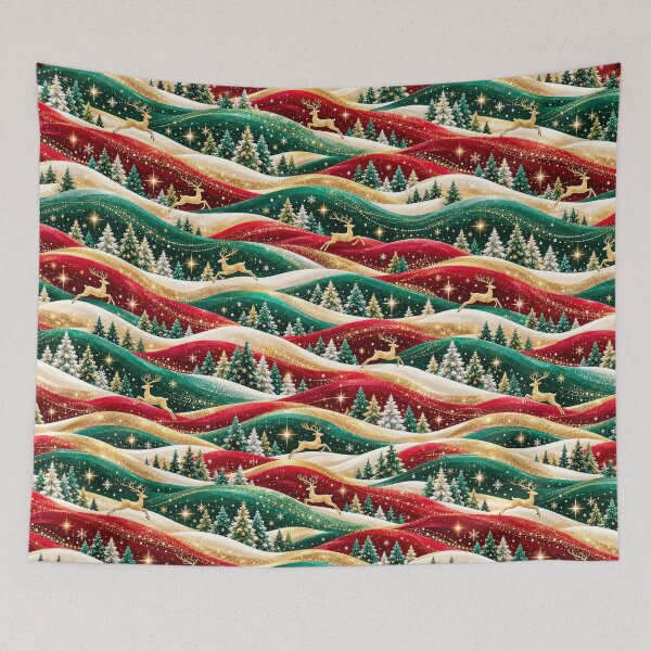 Item preview, Golden Reindeer Winter Forest Holiday Waves Pattern designed and sold by Panadis.
