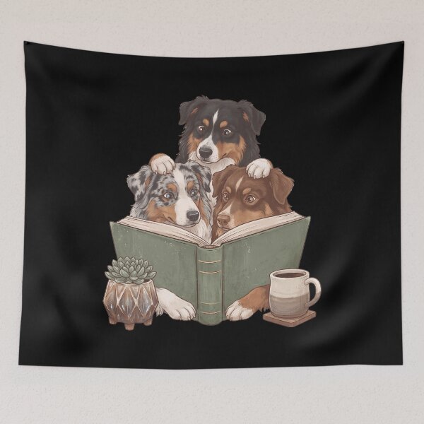 Item preview, Vintage Australian Shepherd Reading Book Funny Dog Lover designed and sold by dian-rody-crest.