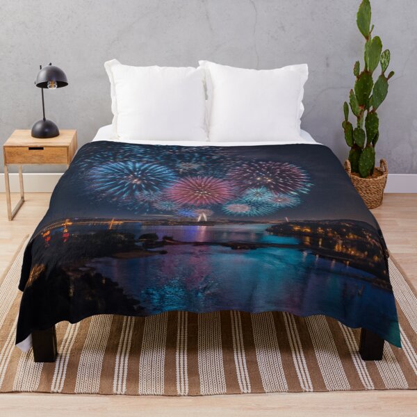 Item preview, Colorful Fireworks Above a Riverfront City designed and sold by radhakidesign.