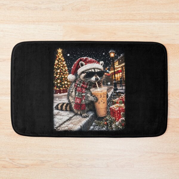 Item preview, Christmas Raccoon Drinking Iced Coffee designed and sold by BalouEdison.