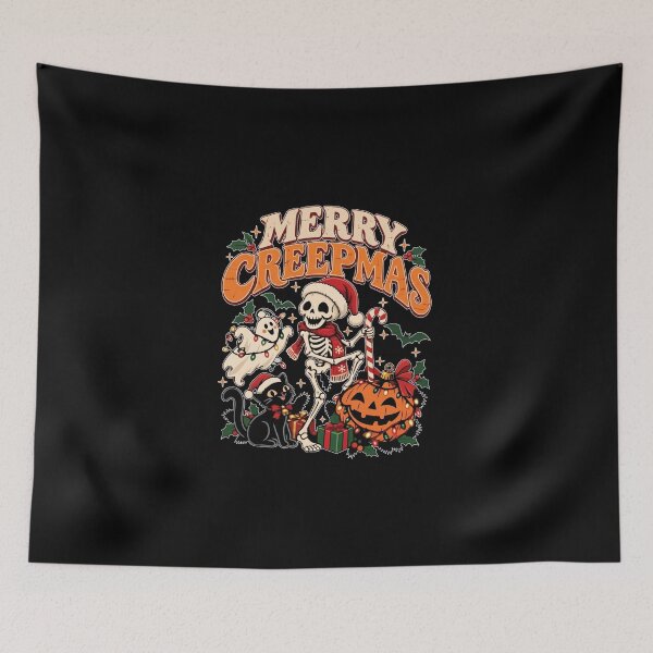 Item preview, Merry Creepmas Skeleton Ghost and Black Cat designed and sold by BalouEdison.