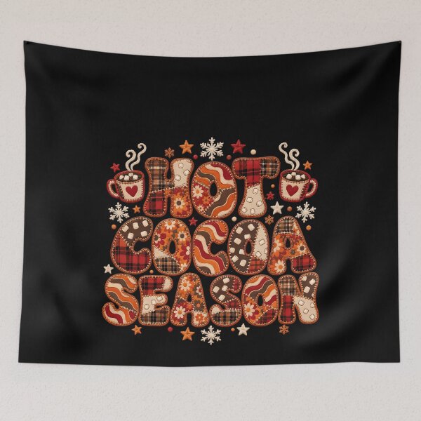 Item preview, Hot Cocoa Season Faux Patchwork Retro Winter Plaid Marshmallow and Snowflake Cozy Lettering designed and sold by danielliamgill.