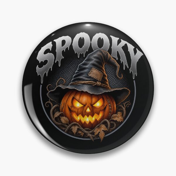 Item preview, Spooky Autumn Jack O Lantern Witch Hat Badge designed and sold by LuisWorks.