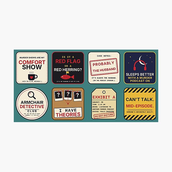 Item preview, True Crime Humor Sticker Pack for Podcast Fans designed and sold by Shrouded Unraveled.