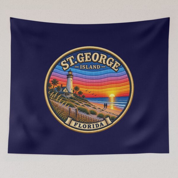 Item preview, St. George Island Florida Lighthouse Sunset Embroidered Patch designed and sold by Swanny's Custom T-shirt and Gift Designs.