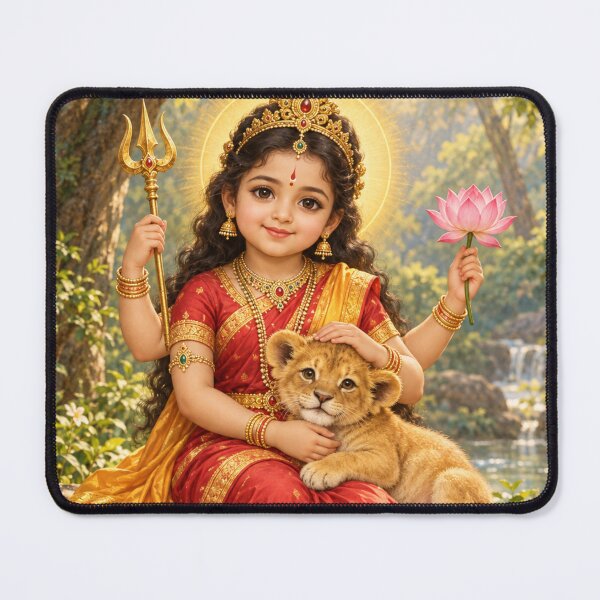 Item preview, Bala Durga Cuddling a Lion Cub — Cute Goddess Art designed and sold by Homyar.