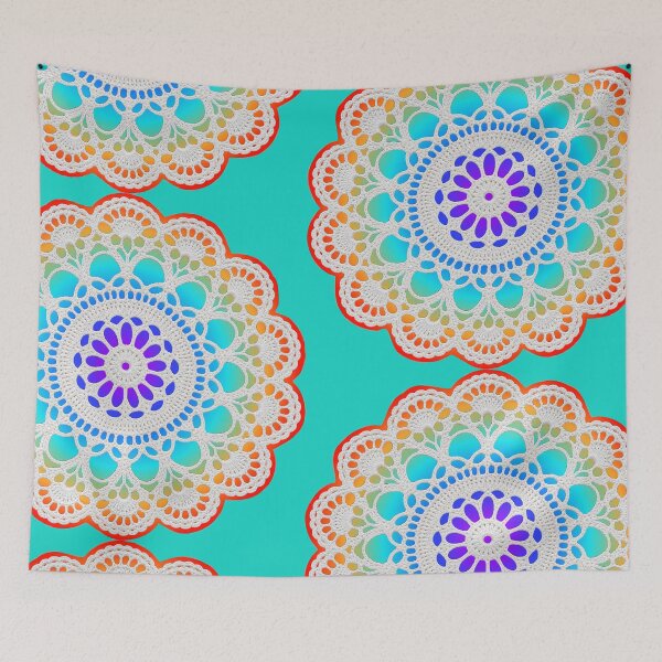 Item preview, White Lace Doily Retro Vibes on Colorful Mandala 2 Shapes Mania designed and sold by Shapes-Mania.