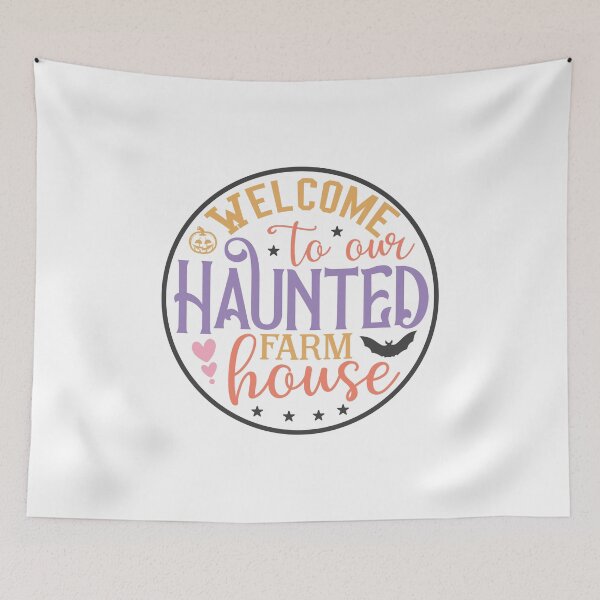 Item preview, Welcome To Our Haunted Farmhouse Cute Pumpkin Bat Badge designed and sold by Creative Spark.