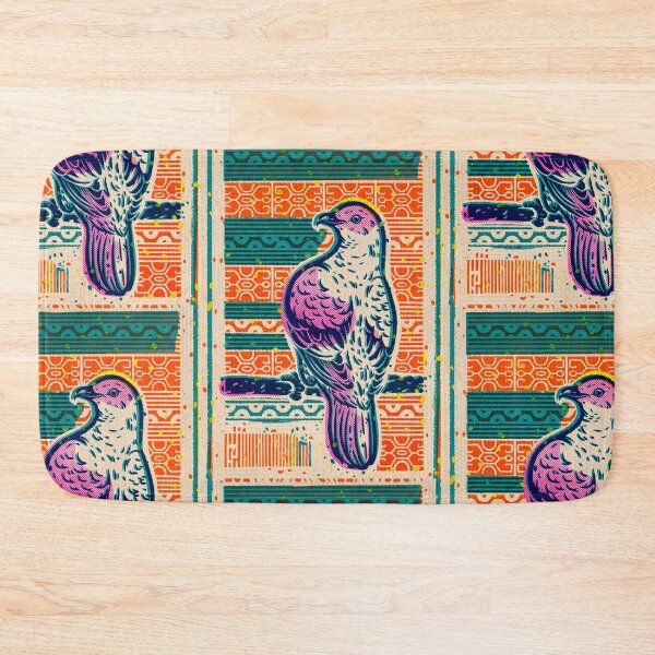 Aperçu de l'œuvre Oiseau magenta sur fond géométrique orange et turquoise en risographie créée et vendue par Fani*.