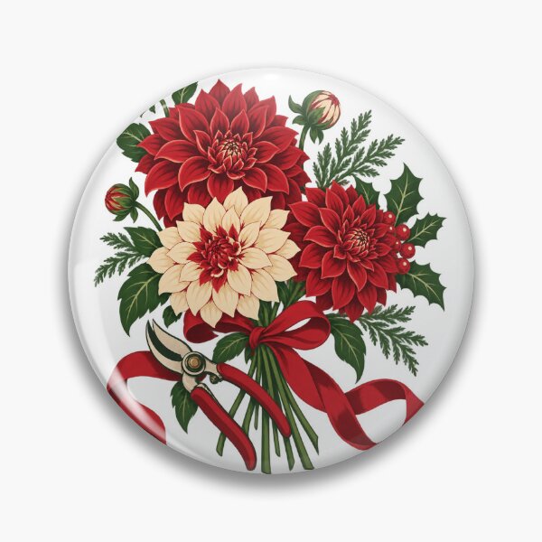 Item preview, Christmas Dahlia Bouquet with Festive Red Ribbon designed and sold by skyartdesign.