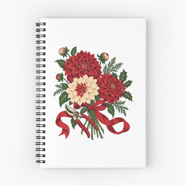 Item preview, Christmas Dahlia Bouquet with Festive Red Ribbon designed and sold by skyartdesign.