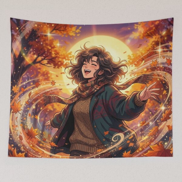 Item preview, Happy Woman in Autumn Forest Anime designed and sold by JonelleTshirts.