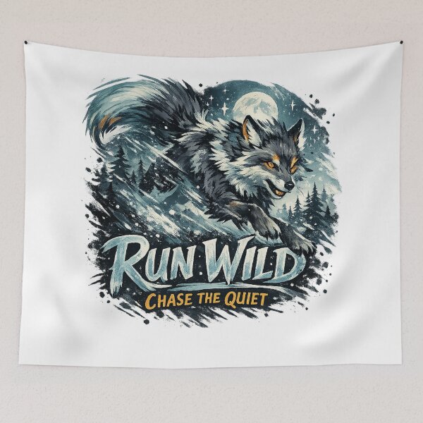 Item preview, Run Wild Chase the Quiet Wolf Moon Mountain Wilderness Design designed and sold by inkoutninja.