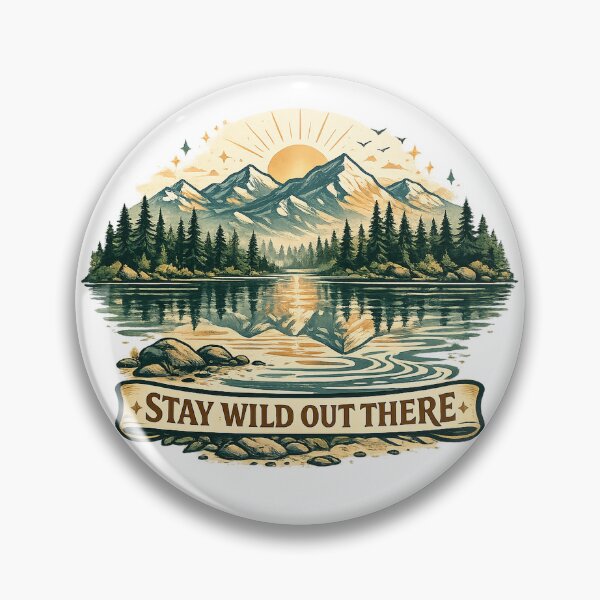 Item preview, Stay Wild Out There Vintage Mountain Lake Forest Adventure Design designed and sold by inkoutninja.